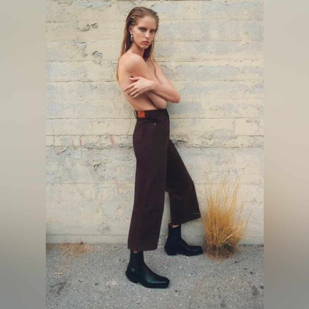Zara 27 US 4 Z1975 CROPPED WIDE LEG JEANS dark eggplant - Picture 2 of 4